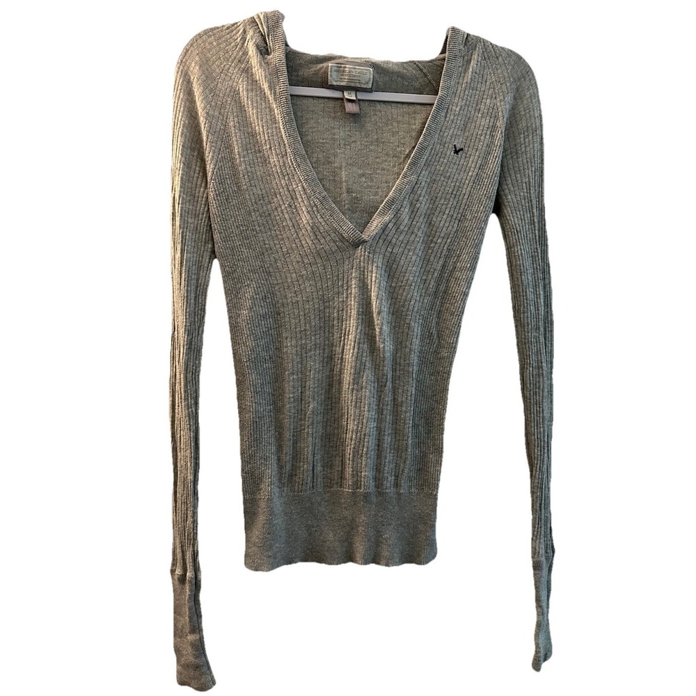 Vintage American Eagle Y2K Rib Knit Henley Sweater Women's Size Medium Gray